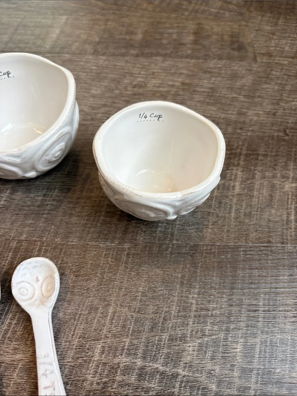 Sur La Table Owl Nesting Measuring Bowls and Spoon Set Ceramic White